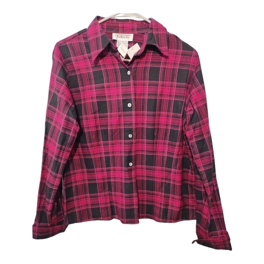 Talbots Pink Red Button Down Long Sleeve Top Blouse Sz S